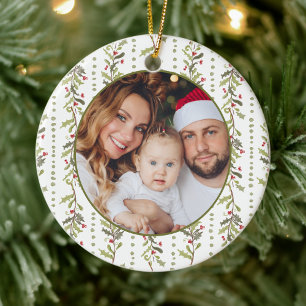 Ornamento De Cerâmica Foto Botânica Verde de Natal