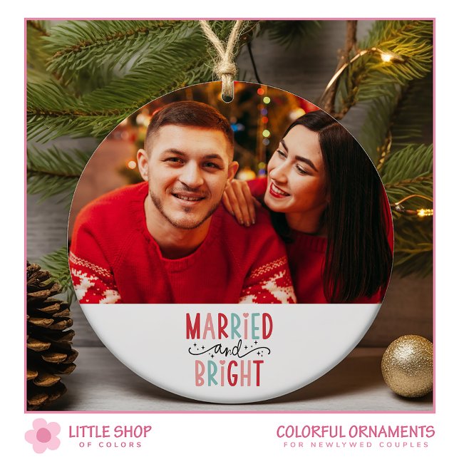 Ornamento De Cerâmica Foto casada no primeiro Natal (Criador carregado)