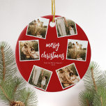 Ornamento De Cerâmica Foto Colagem Feliz Natal<br><div class="desc">Crie os seus cartões de Natal personalizados da família,  apresentando as suas fotografias favoritas como uma colagem. Possui tipografia de caligrafia moderna e design minimalista.</div>
