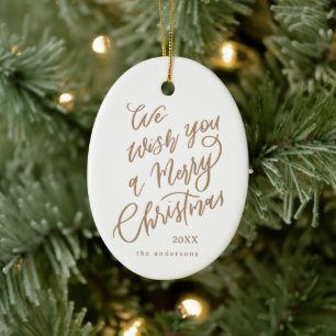 Ornamento De Cerâmica Foto com Letreiro de Merry Christmas em Branco e D