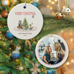 Ornamento De Cerâmica Foto da Árvore de Natal com Raposa da Floresta em 