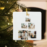 Ornamento De Cerâmica Foto da Árvore de Natal da Família Moderna com Est<br><div class="desc">Foto da Árvore de Natal da Família Moderna com Estrela</div>