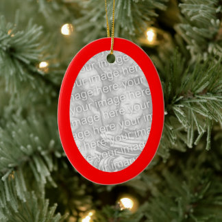 Ornamento De Cerâmica Foto da Borda Oval Vermelha de Natal