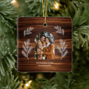 Ornamento De Cerâmica Foto da família Arch White Pine Branch Woodgrain