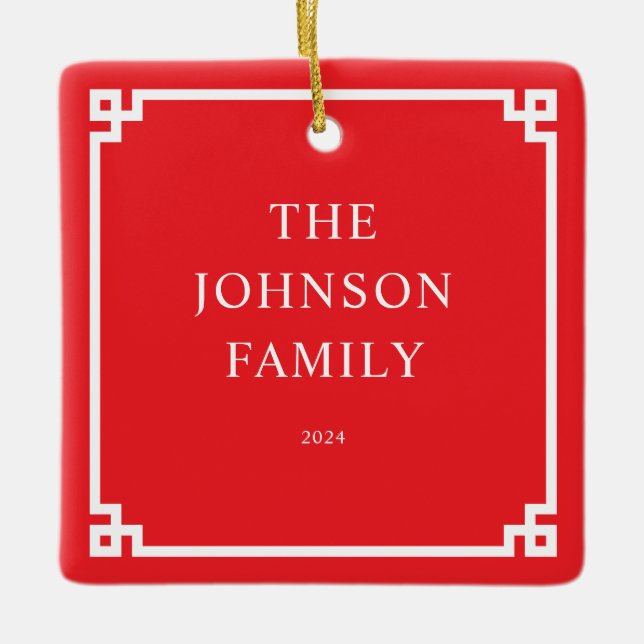 Ornamento De Cerâmica Foto da família de bordas chave grega vermelha bra (Frente)