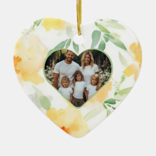 Ornamento De Cerâmica Foto da família Elegant yellow orange Watercolor