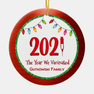 Ornamento De Cerâmica Foto da Família Funny 2021 Vacinada