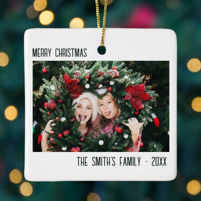Ornamento De Cerâmica Foto da família mínima Retrato Natal (Minimal Family Photo Portrait Christmas Ceramic Ornament
)