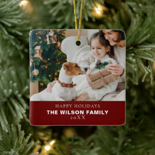 Ornamento De Cerâmica Foto da Família Minimalista com Natal de Pets