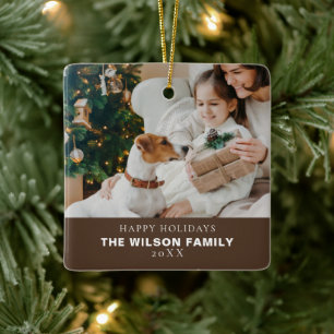 Ornamento De Cerâmica Foto da Família Minimalista com Natal de Pets