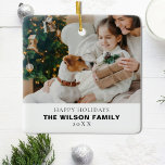 Ornamento De Cerâmica Foto da Família Minimalista com Natal de Pets<br><div class="desc">Celebre a alegre temporada de festas com nossa Foto da Família Minimalista com o ornamento cerâmico de Natal Pets. Este ornamento maravilhosamente trabalhado captura a essência da união, apresentando um espaço personalizável para adicionar fotos queridas de sua família ao lado de seus queridos animais de estimação. Com a sua design,...</div>