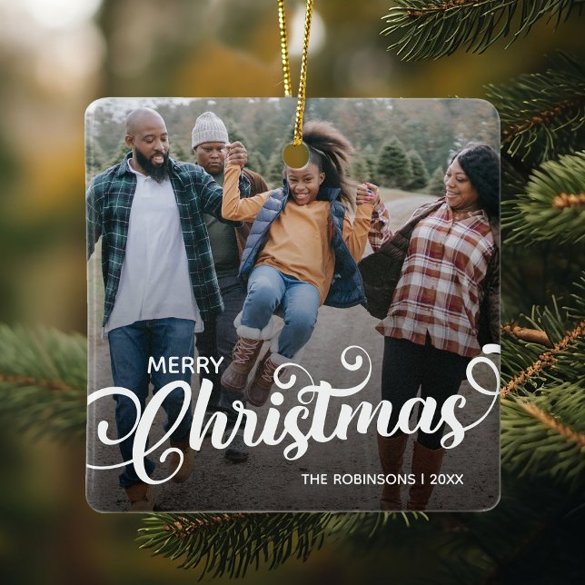 Ornamento De Cerâmica Foto da família natalícia moderna (Criador carregado)