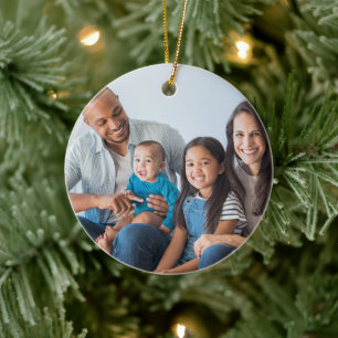 Ornamento De Cerâmica Foto da família, nome, árvore de Natal do Monogr