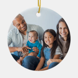 Ornamento De Cerâmica Foto da família, nome, árvore de Natal do Monogram