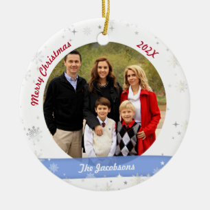 Ornamento De Cerâmica Foto da família personalizada Snowflakes Amor Vov