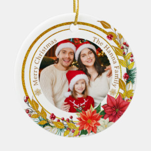 Ornamento De Cerâmica Foto da Família & Presépio de Natal Presente Alegr