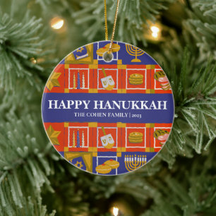 Ornamento De Cerâmica Foto da família Simple Elegant Modern Hanukkah