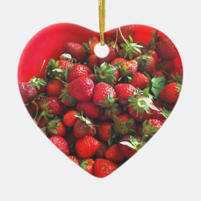 Ornamento De Cerâmica Foto da fruta vermelha do Morango (Frente)