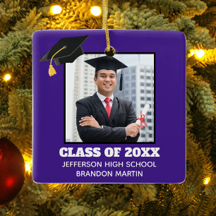 Ornamento De Cerâmica Foto da Graduação do Mais velho Púrpura Personaliz