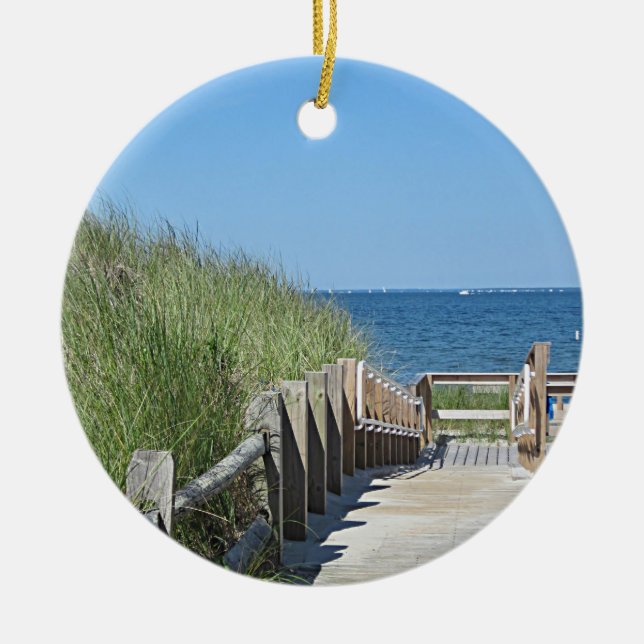 Ornamento De Cerâmica Foto da praia do oceano (Frente)