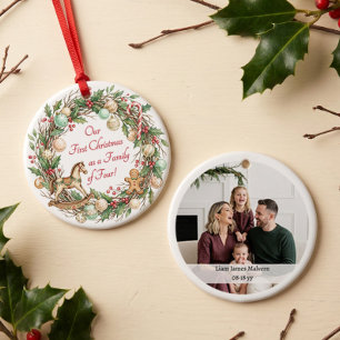 Ornamento De Cerâmica Foto da Primeira Natal de Família Nostálgica de Qu