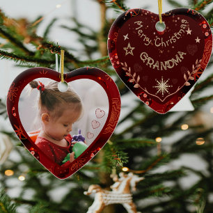Ornamento De Cerâmica Foto da vovó de coração vermelho