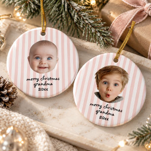 Ornamento De Cerâmica Foto da Vovó Feliz Natal com Listra Rosa Chique