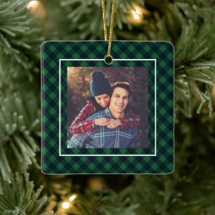 Ornamento De Cerâmica Foto da Xadrez de Buffalo Verde Cozy Trendy