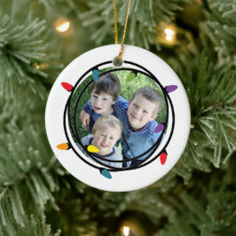 Ornamento De Cerâmica Foto das luzes de Natal feliz e Brilhante