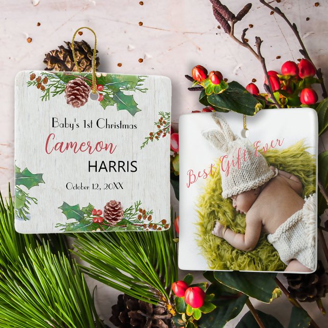 Ornamento De Cerâmica Foto de 1rua de Natal da Rustic Baby (Criador carregado)