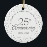 Ornamento De Cerâmica Foto de 25 do Aniversário Foto de Silver Hearts<br><div class="desc">Com delicados corações prateados. Personalize com suas informações especiais de vinte e cinco anos de aniversário de prata em letras quentes de prata e sua foto ao contrário. Projetado por Thisnotme©</div>