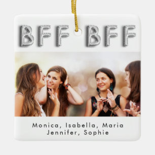 Ornamento De Cerâmica Foto de amigos para sempre prata branca
