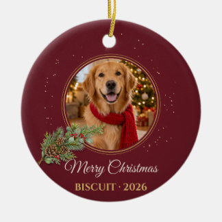 Ornamento De Cerâmica Foto de animal de estimação no Natal em Borgonha