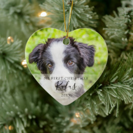 Ornamento De Cerâmica Foto de animal de estimação no primeiro Natal floc