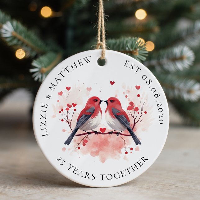Ornamento De Cerâmica Foto de Aniversário de Casamento de Duas Aves de A (Criador carregado)