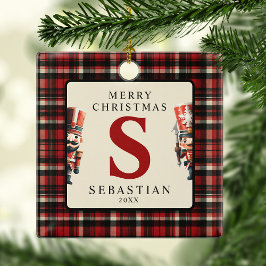 Ornamento De Cerâmica Foto de Árvore de Natal com Monograma e Soldado de
