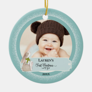 Ornamento De Cerâmica Foto de Bebê Bonito Primeiro Natal