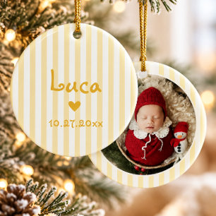 Ornamento De Cerâmica Foto de Bebê com Listra Amarela Fofa Primeiro Nata