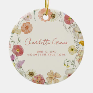 Ornamento De Cerâmica Foto de Bebê Elegante: Flores Pressionadas - Estat