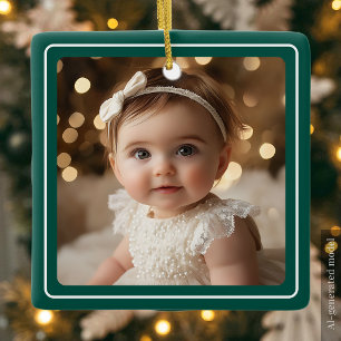 Ornamento De Cerâmica Foto de Bebê Esmeralda Verde Natal Moderno Roteiro