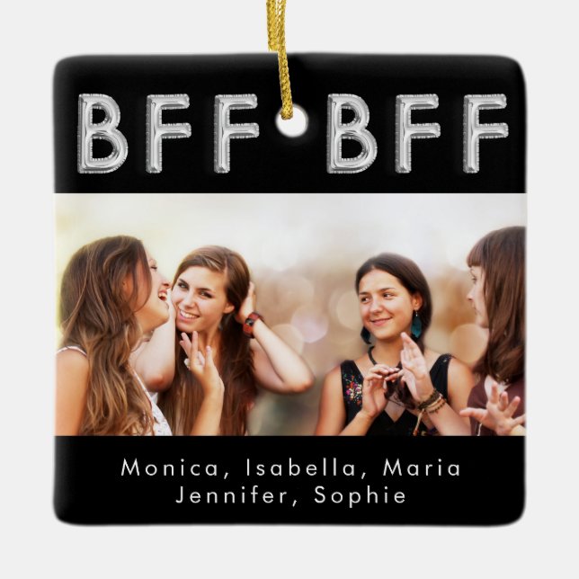 Ornamento De Cerâmica Foto de BFF prateado preto para sempre (Frente)