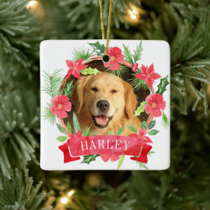 Ornamento De Cerâmica Foto de Cachorro com Coroa Floral