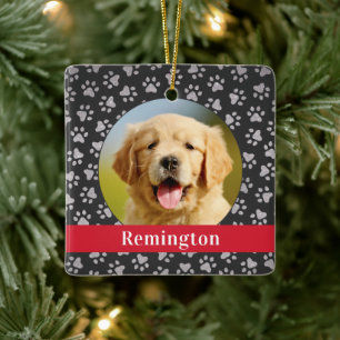 Ornamento De Cerâmica Foto de Cachorro com Estandarte Vermelho Moderno P