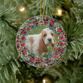 Ornamento De Cerâmica Foto de cachorro Natal da Pet com coroa de Natal p
