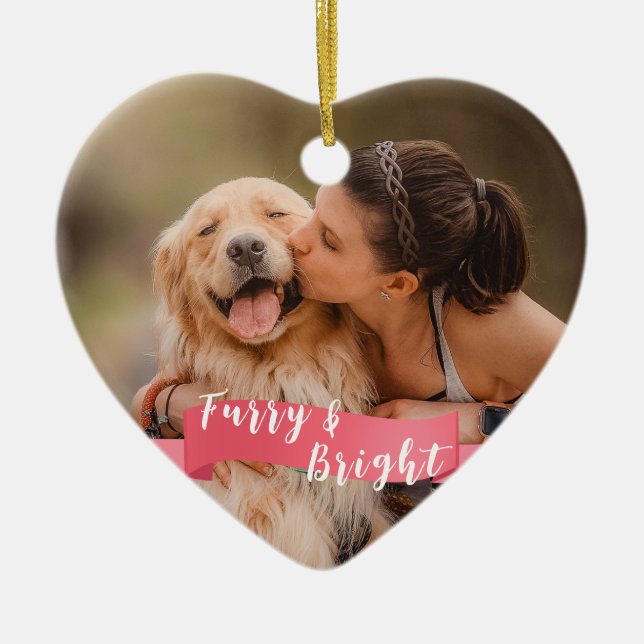 Ornamento De Cerâmica Foto de Cachorro Personalizado Rosa, Foto de Feliz (Frente)