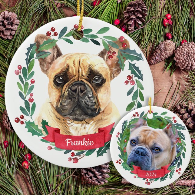 Ornamento De Cerâmica Foto de Cachorro Pet de Natal Personalizado, Buldo (Criador carregado)