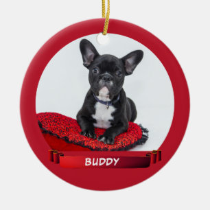 Ornamento De Cerâmica Foto de Cachorro Pet Elegante com Laço Vermelho
