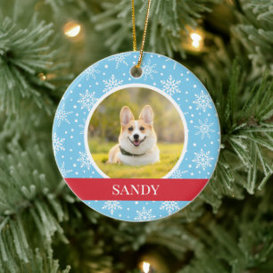 Ornamento De Cerâmica Foto de Cão Floco de Neve Azul