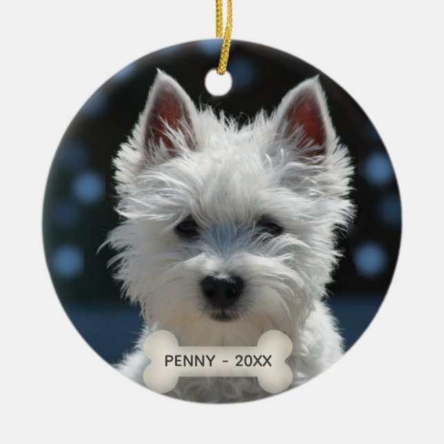 Ornamento De Cerâmica Foto de Cão-Puppy Terrier Personalizada (Frente)