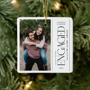 Ornamento De Cerâmica Foto de Casais Noivos no Primeiro Natal Moderno